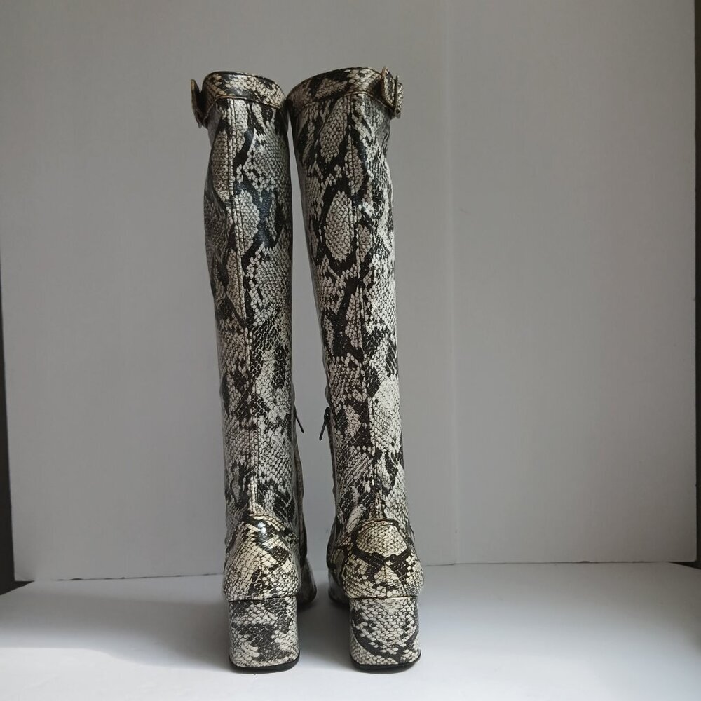 Vintage60's/70's  SnakePrint KneeHigh BlockHeel SquareToe Mod GoGoBoots Sz8 - Picture 3 of 14